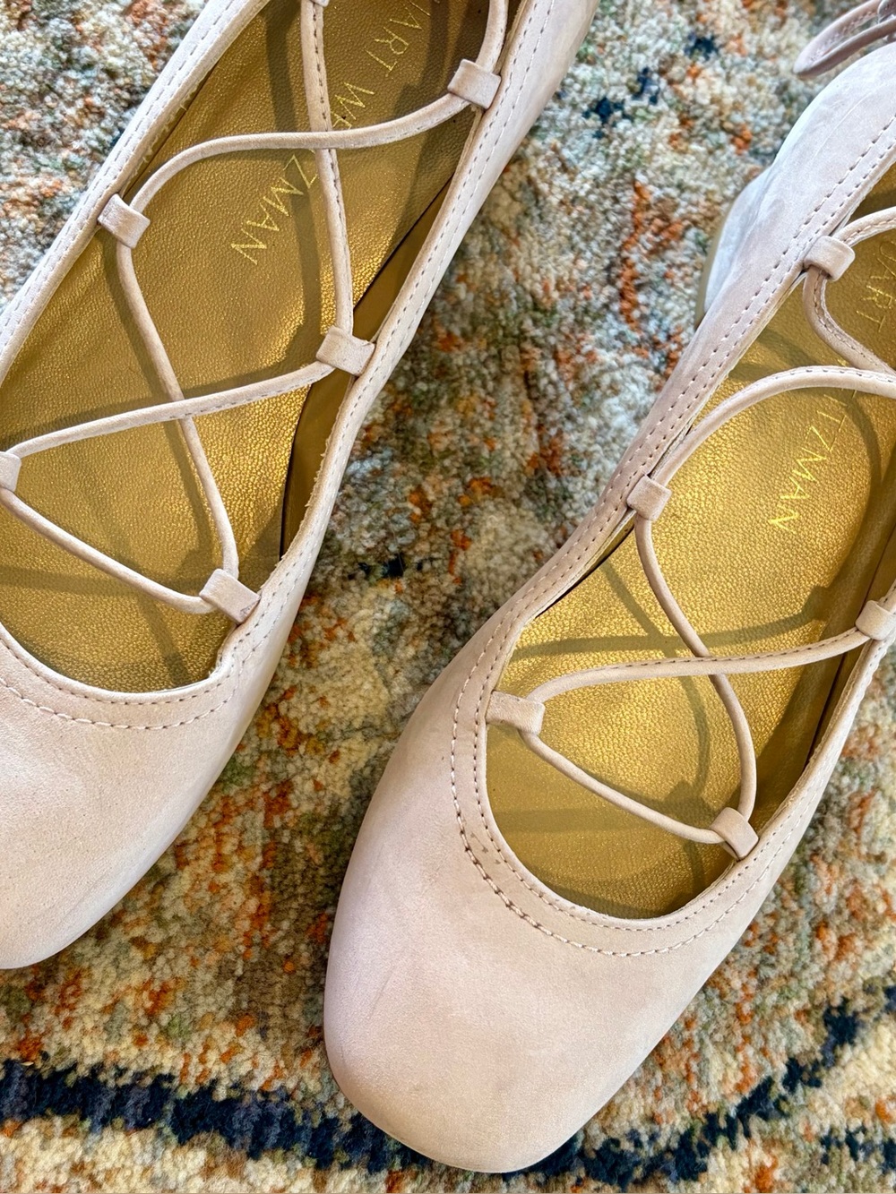 Stuart Weitzman Cordon Lace-Up Ballerina Pumps Hush Suede 5.5
